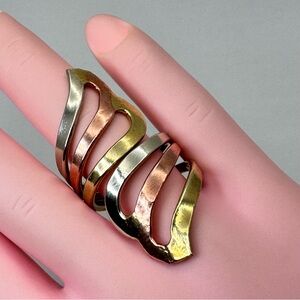 Vintage Mexico Tri Tone Silver Gold Rose Gold Statement Ring Boho